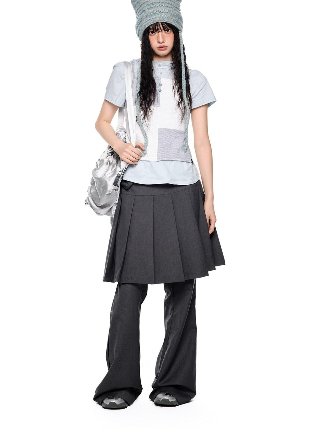 EZEK Faux Two Piece Pleated Micro Flare Pocket Vintage Women's Skorts