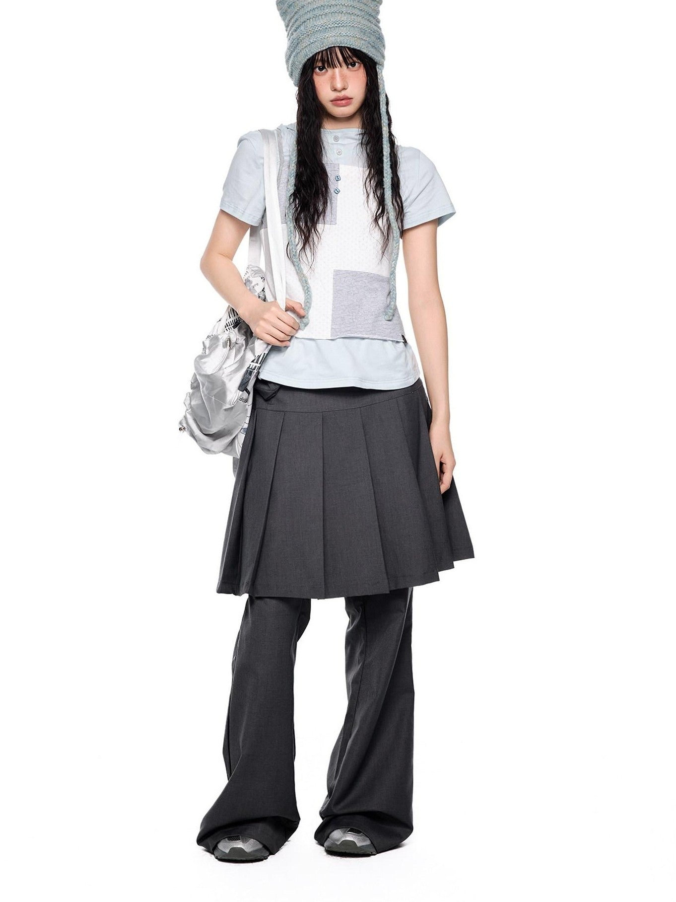 EZEK Faux Two Piece Pleated Micro Flare Pocket Vintage Women's Skorts