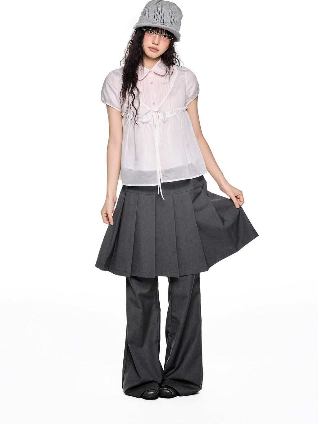EZEK Faux Two Piece Pleated Micro Flare Pocket Vintage Women's Skorts