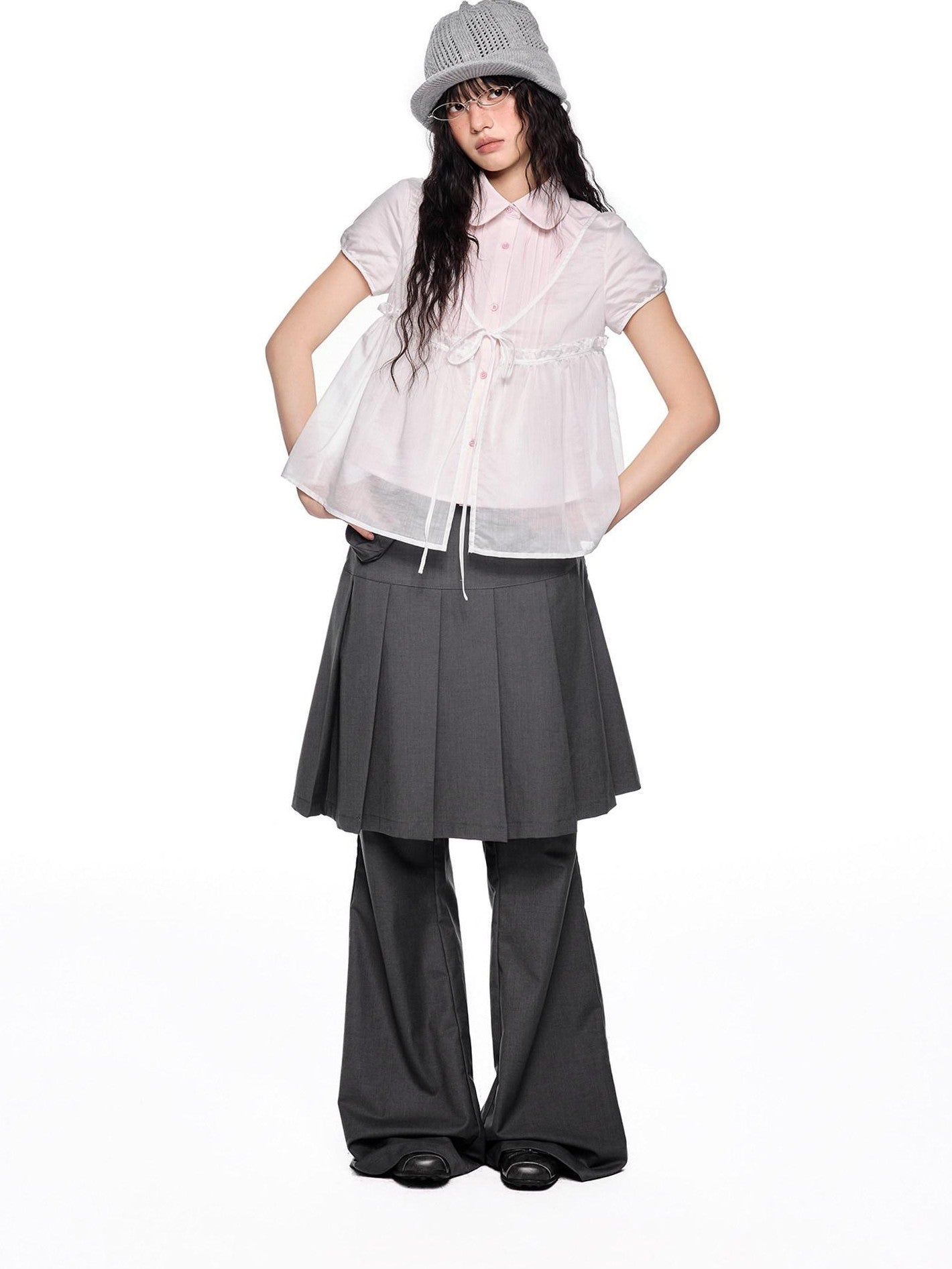 EZEK Faux Two Piece Pleated Micro Flare Pocket Vintage Women's Skorts