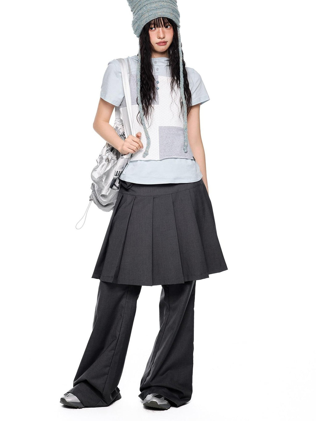 EZEK Faux Two Piece Pleated Micro Flare Pocket Vintage Women's Skorts