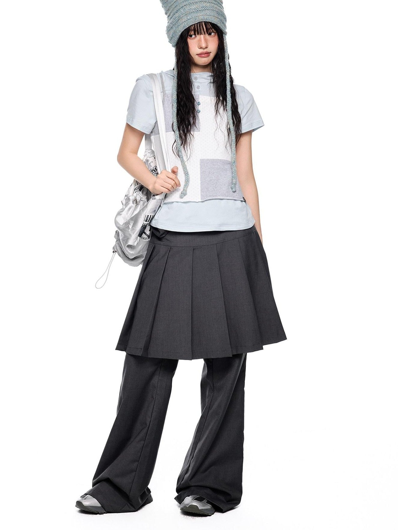 EZEK Faux Two Piece Pleated Micro Flare Pocket Vintage Women's Skorts