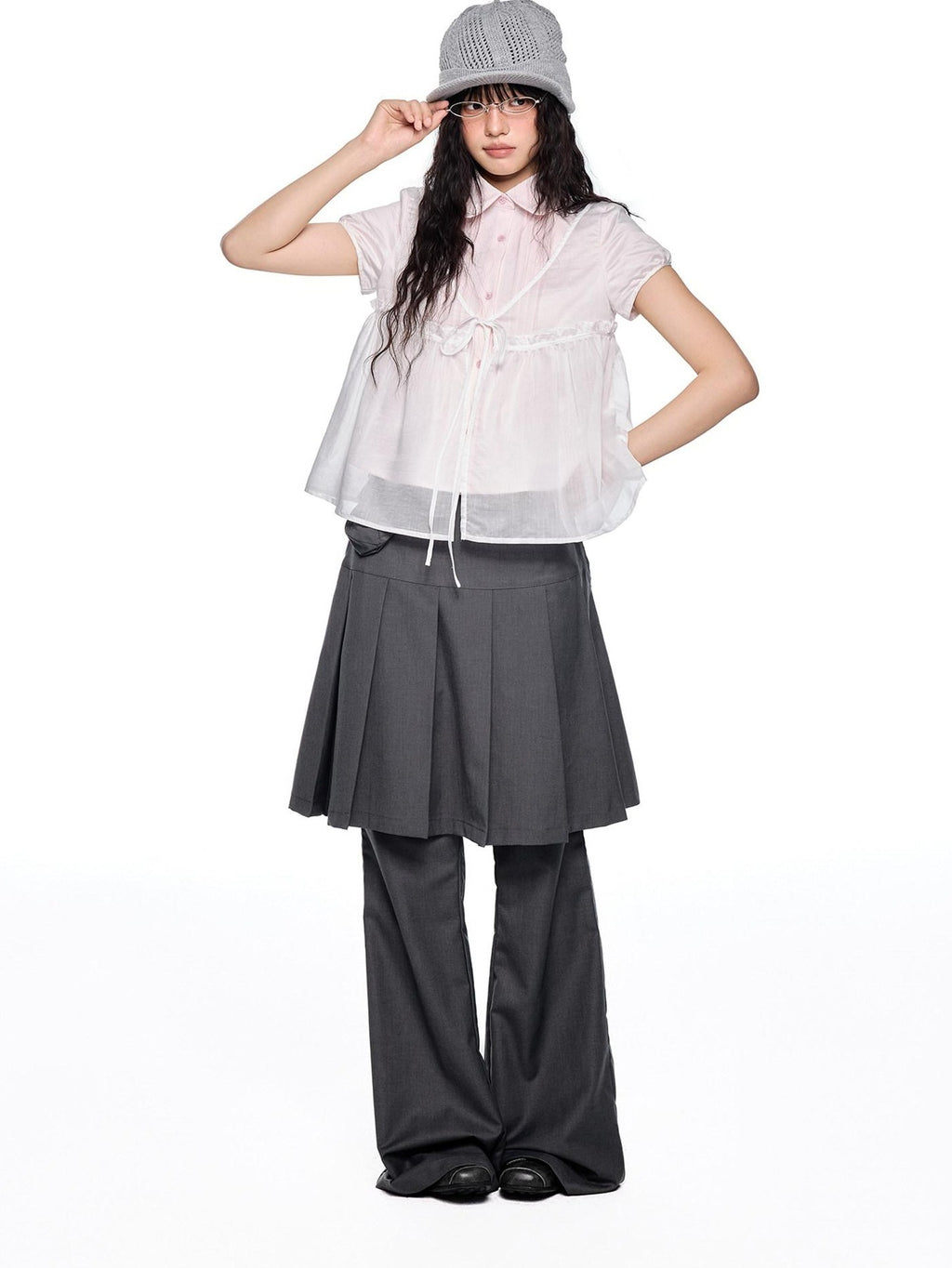 EZEK Faux Two Piece Pleated Micro Flare Pocket Vintage Women's Skorts