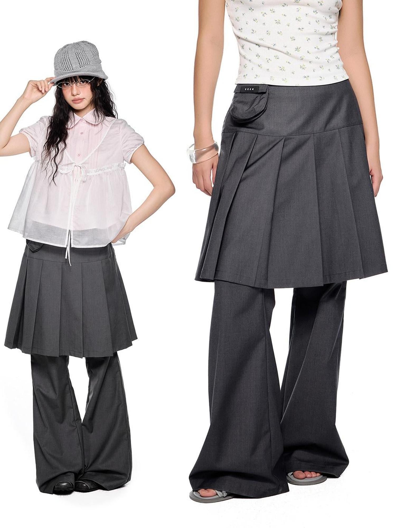 EZEK Faux Two Piece Pleated Micro Flare Pocket Vintage Women's Skorts