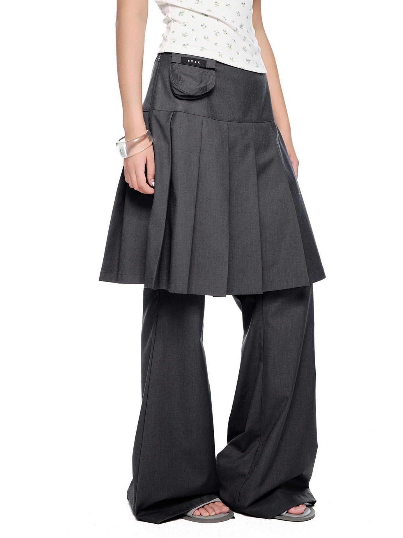 EZEK Faux Two Piece Pleated Micro Flare Pocket Vintage Women's Skorts