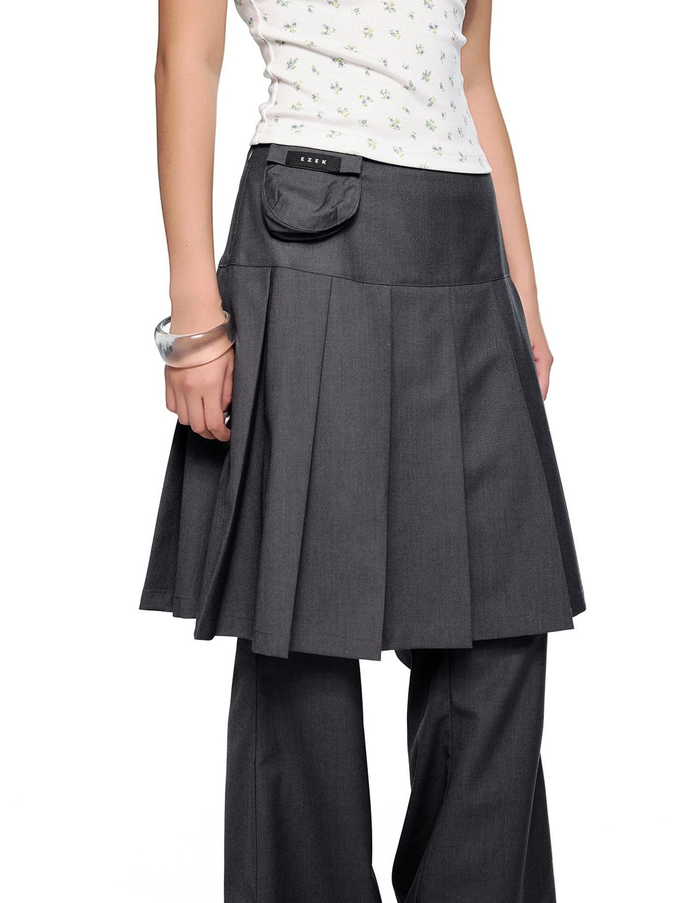 EZEK Faux Two Piece Pleated Micro Flare Pocket Vintage Women's Skorts