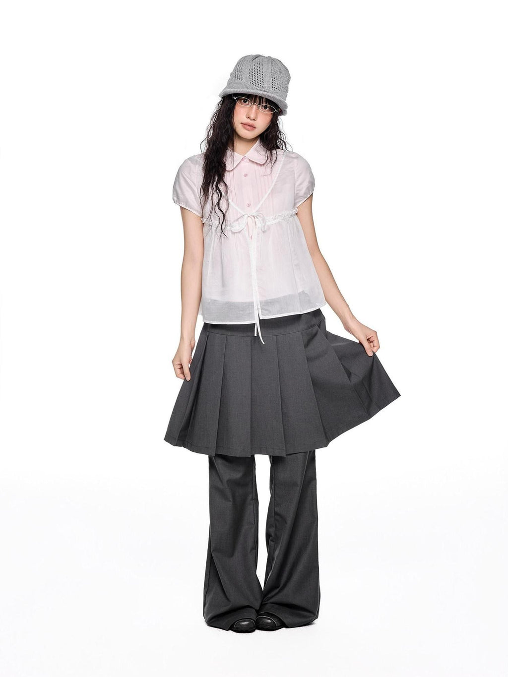 EZEK Faux Two Piece Pleated Micro Flare Pocket Vintage Women's Skorts