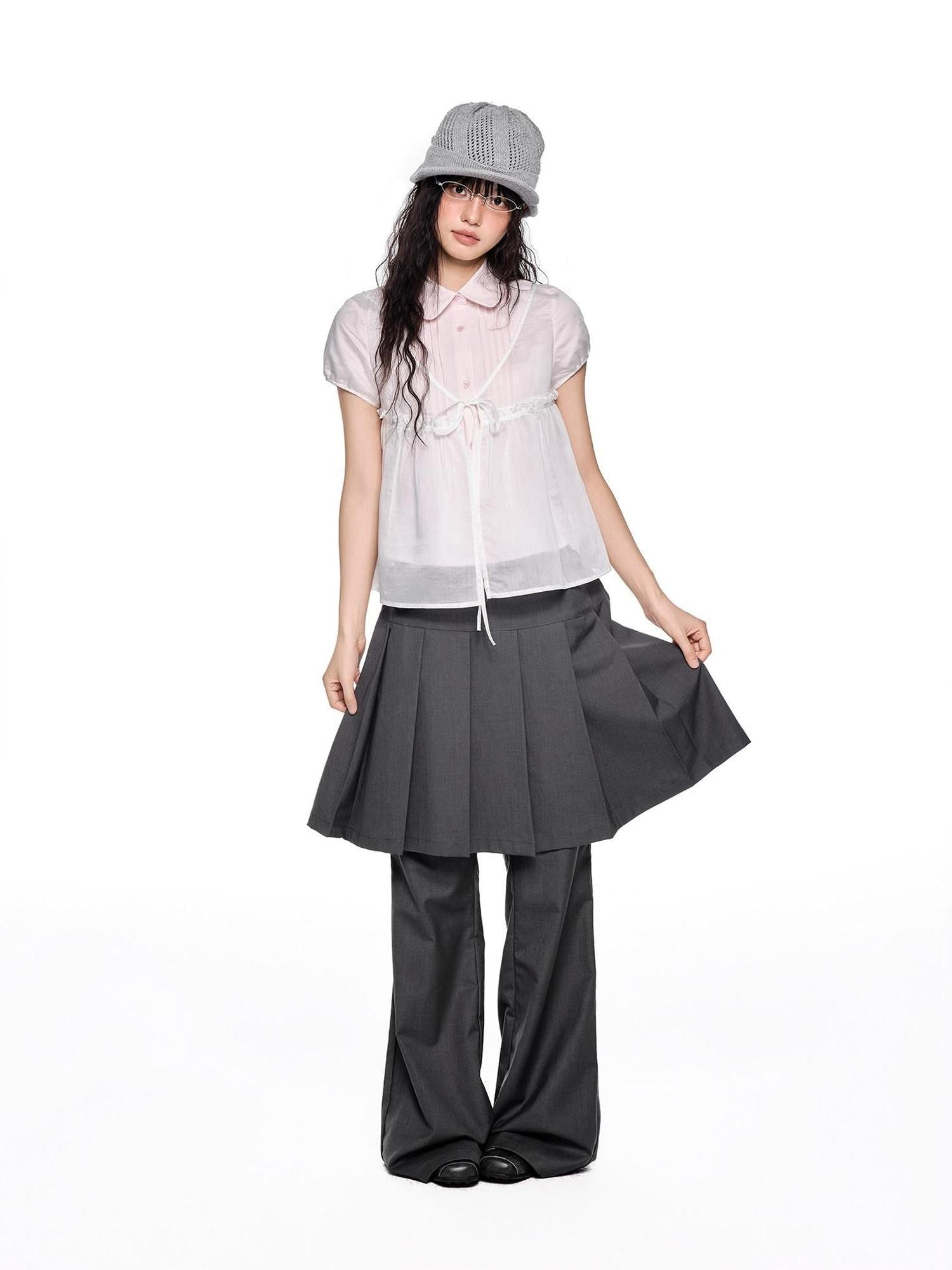 EZEK Faux Two Piece Pleated Micro Flare Pocket Vintage Women's Skorts