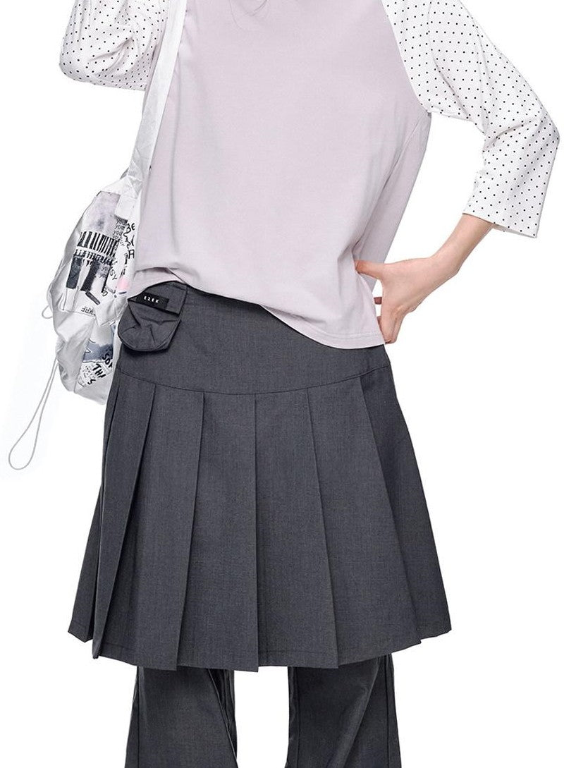 EZEK Faux Two Piece Pleated Micro Flare Pocket Vintage Women's Skorts