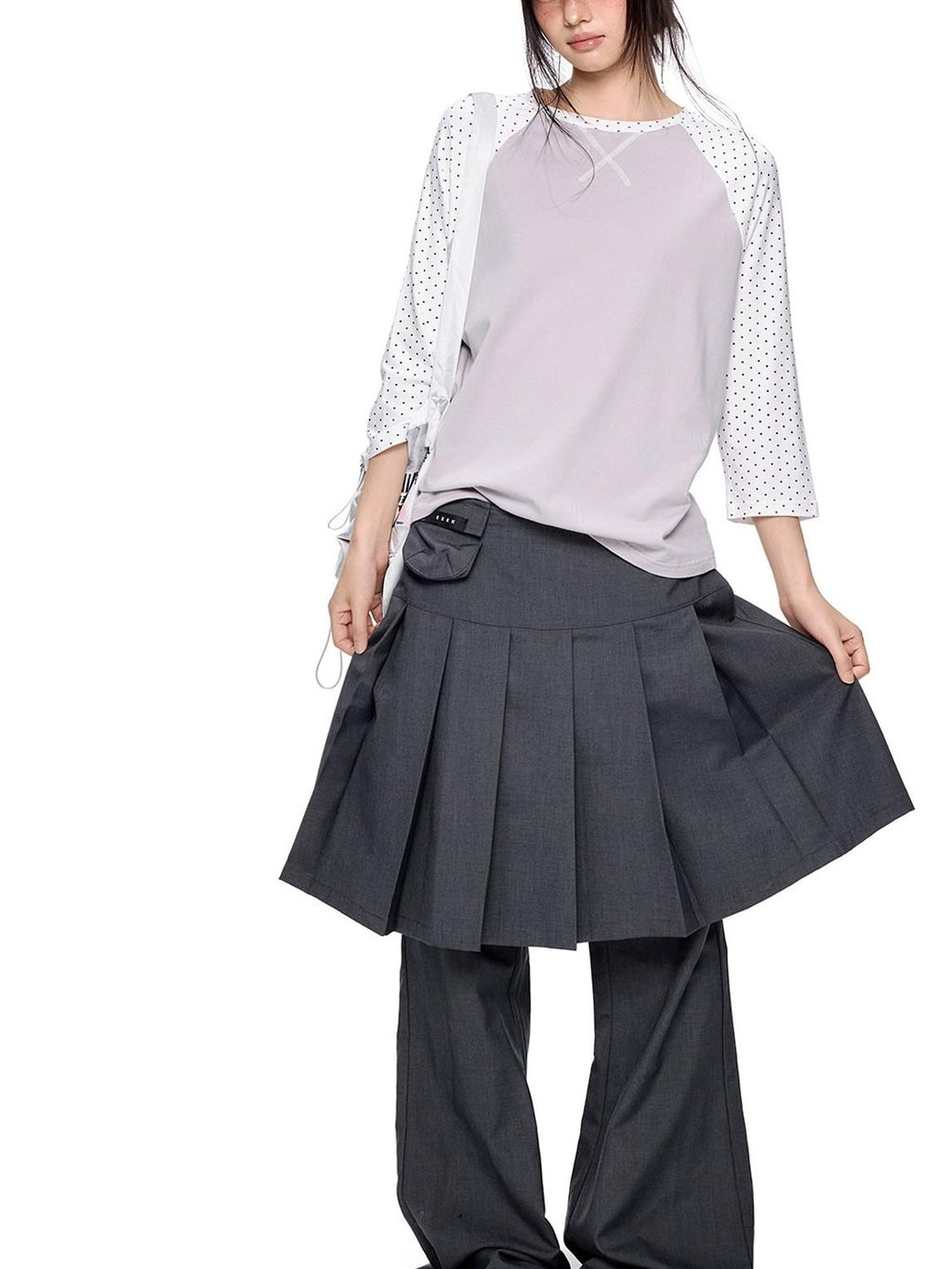 EZEK Faux Two Piece Pleated Micro Flare Pocket Vintage Women's Skorts