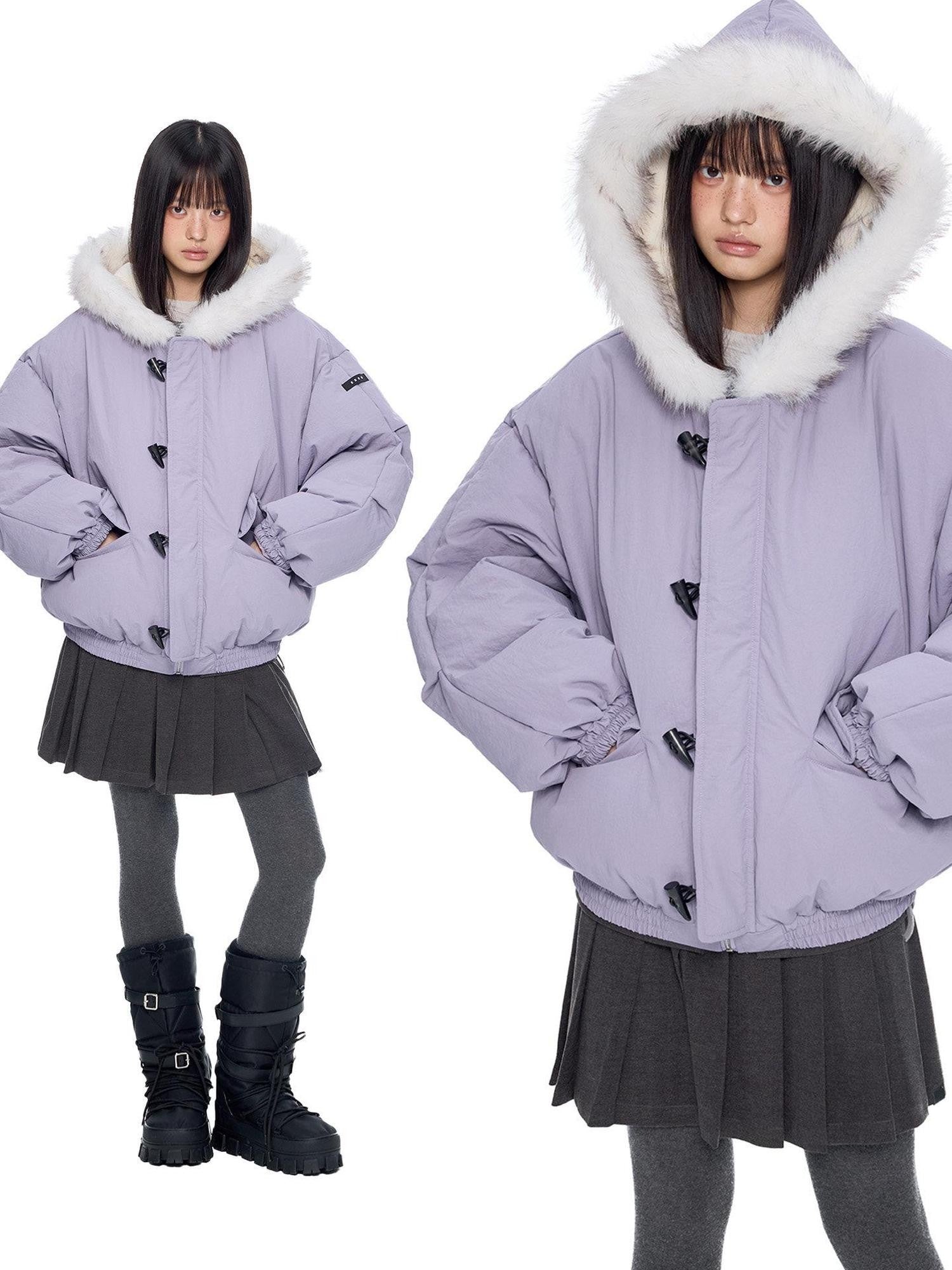 EZEK Fixed Fur Trim Hood Utility Toggle Closure Loose Women's Polyester Down Jackets