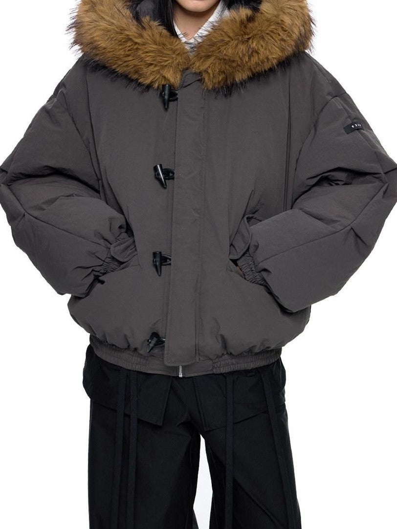 EZEK Fixed Fur Trim Hood Utility Toggle Closure Loose Women's Polyester Down Jackets