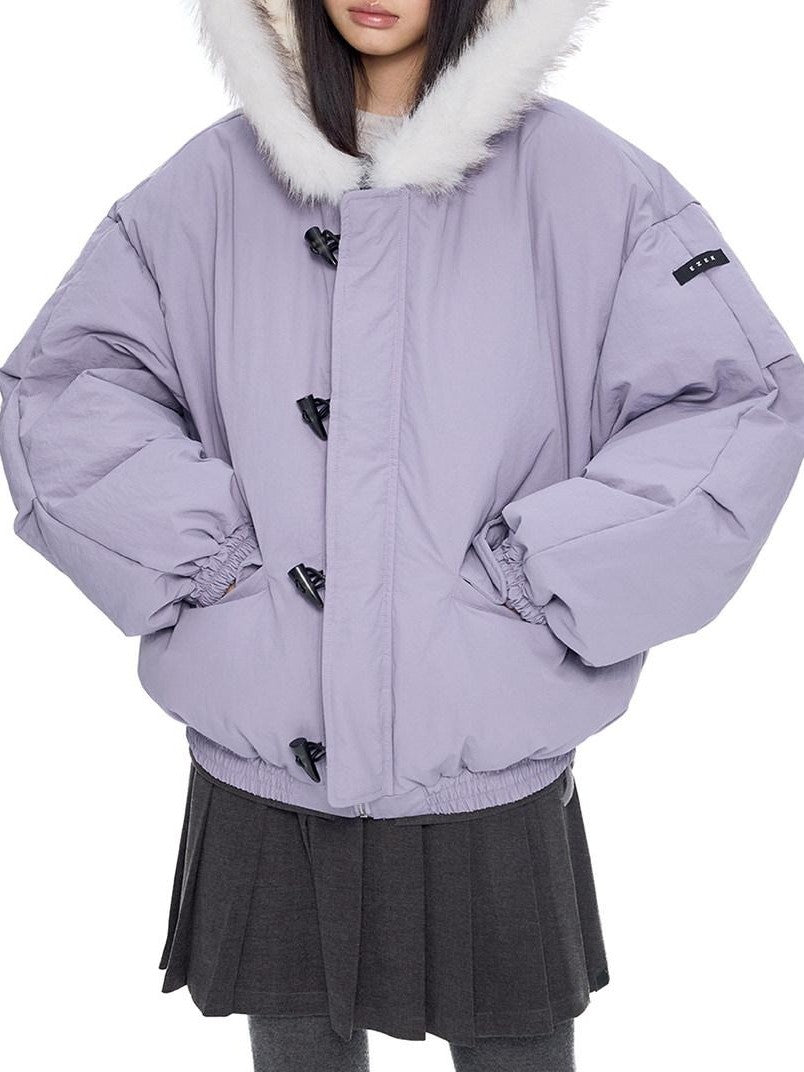 EZEK Fixed Fur Trim Hood Utility Toggle Closure Loose Women's Polyester Down Jackets