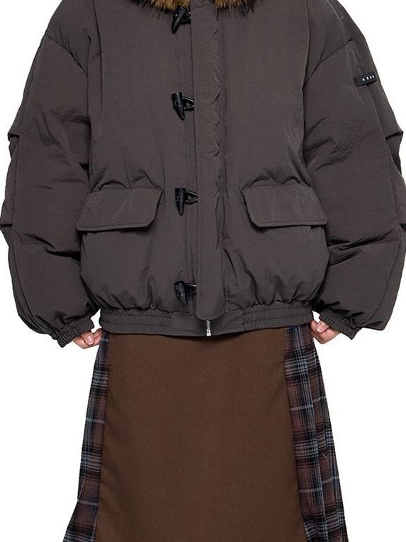 EZEK Fixed Fur Trim Hood Utility Toggle Closure Loose Women's Polyester Down Jackets