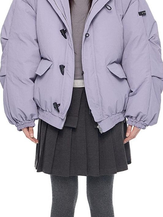 EZEK Fixed Fur Trim Hood Utility Toggle Closure Loose Women's Polyester Down Jackets
