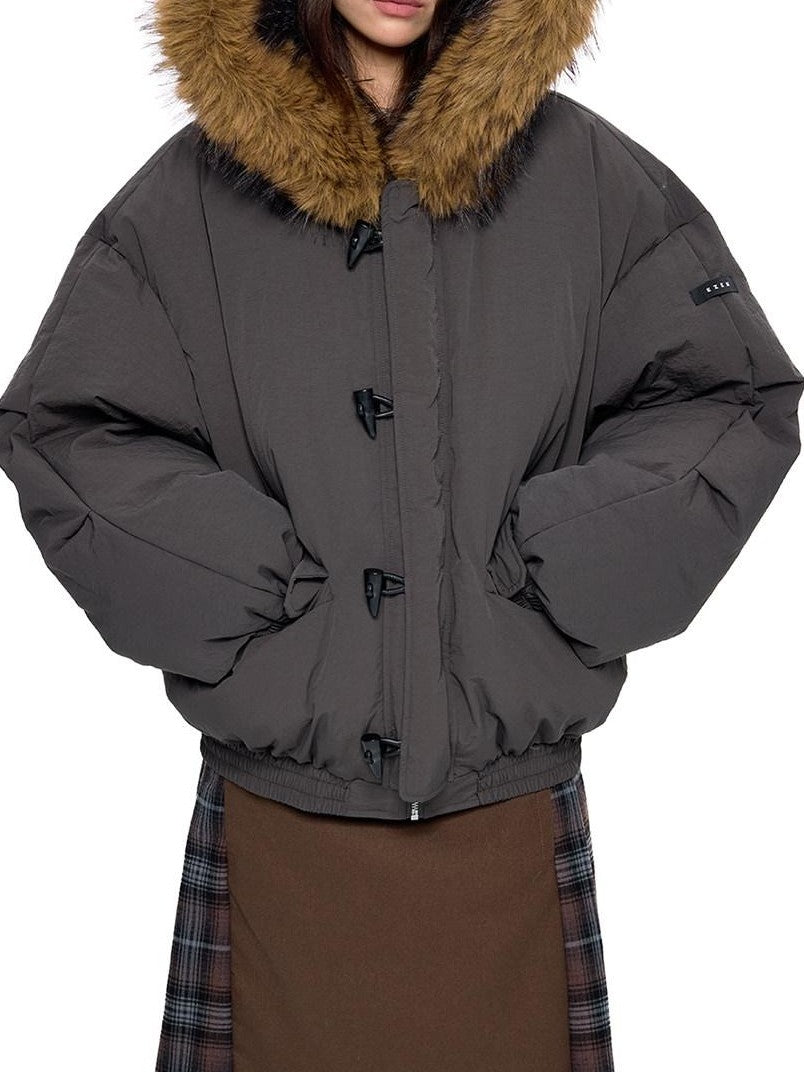 EZEK Fixed Fur Trim Hood Utility Toggle Closure Loose Women's Polyester Down Jackets
