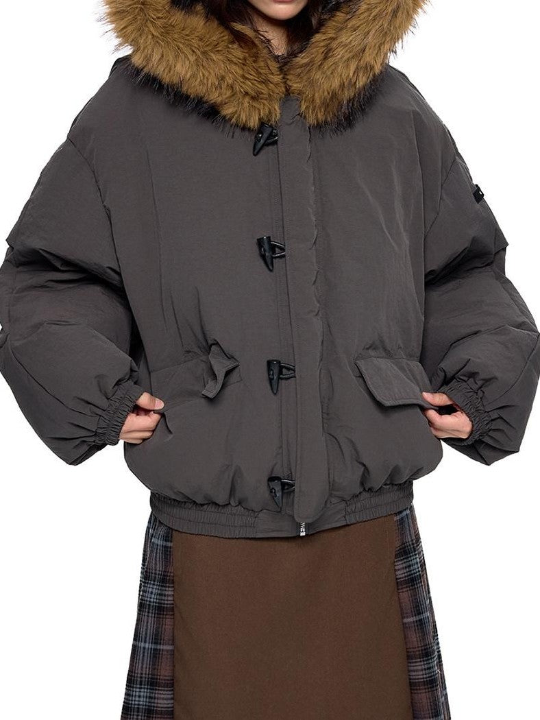 EZEK Fixed Fur Trim Hood Utility Toggle Closure Loose Women's Polyester Down Jackets