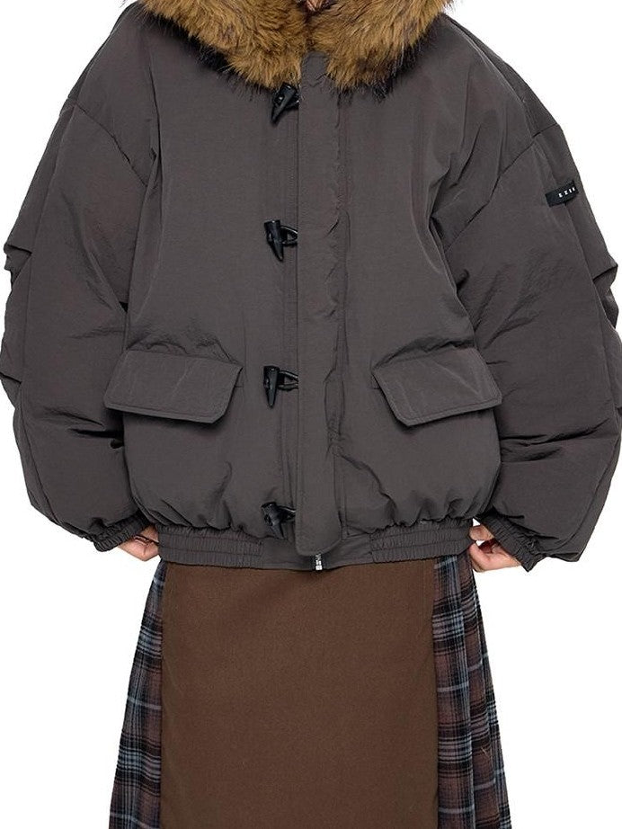 EZEK Fixed Fur Trim Hood Utility Toggle Closure Loose Women's Polyester Down Jackets