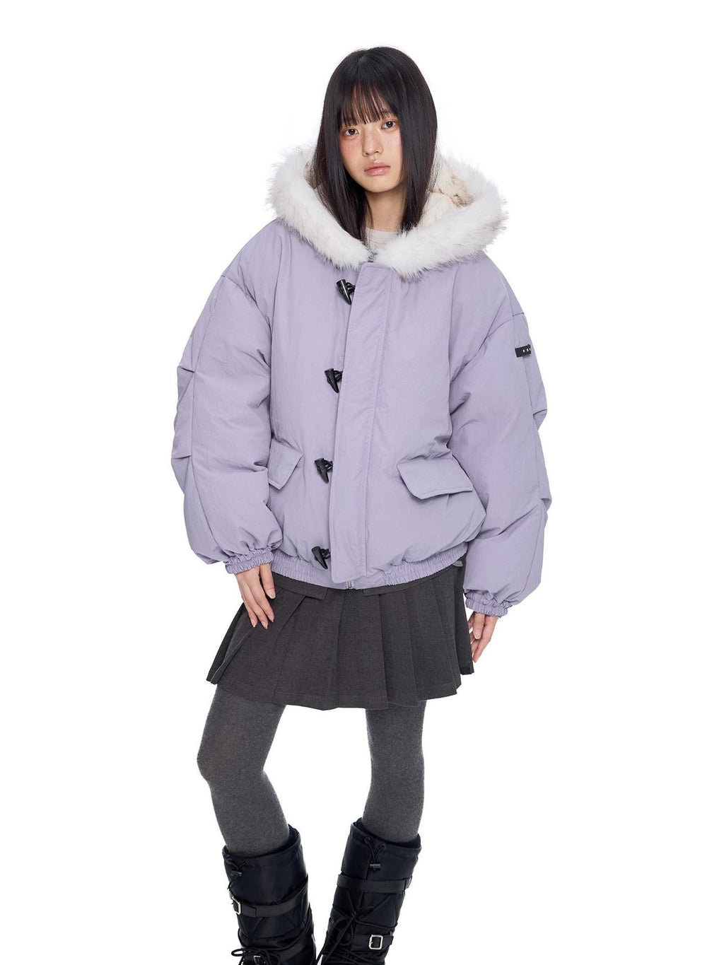EZEK Fixed Fur Trim Hood Utility Toggle Closure Loose Women's Polyester Down Jackets