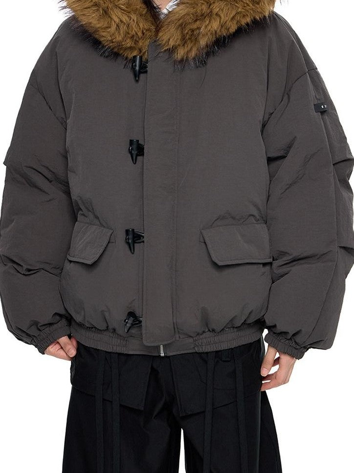 EZEK Fixed Fur Trim Hood Utility Toggle Closure Loose Women's Polyester Down Jackets