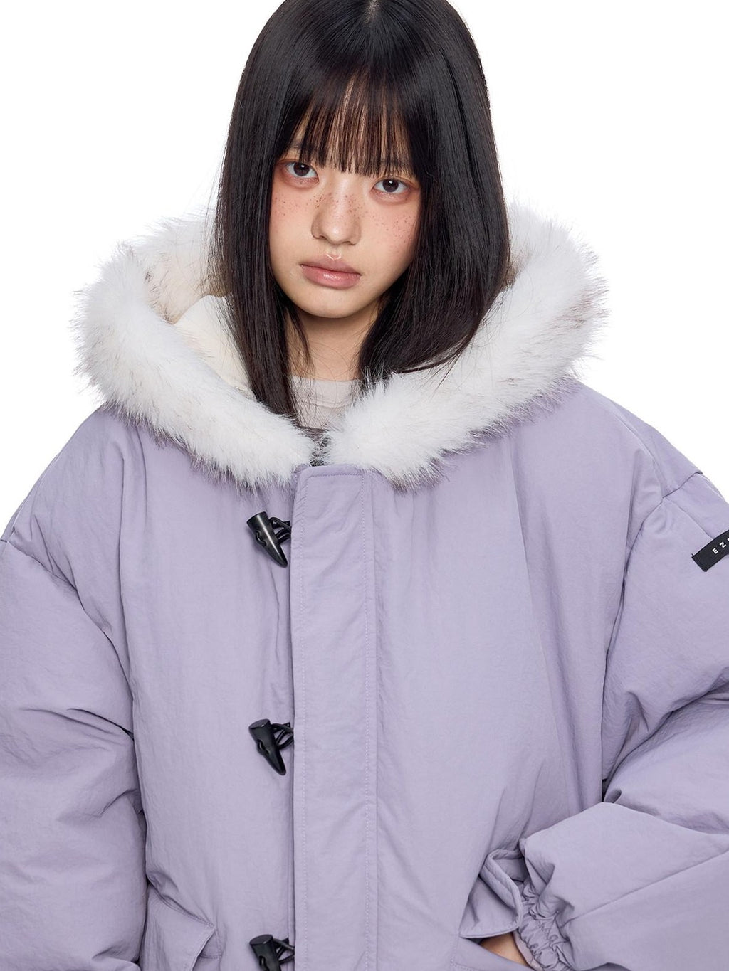 EZEK Fixed Fur Trim Hood Utility Toggle Closure Loose Women's Polyester Down Jackets