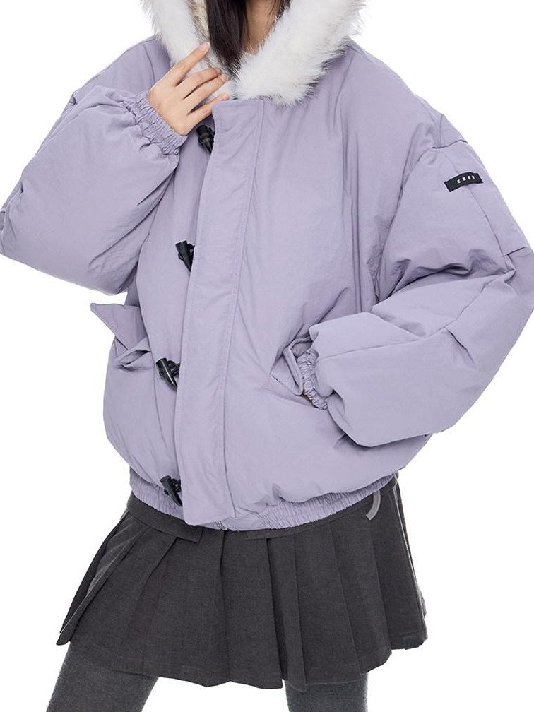 EZEK Fixed Fur Trim Hood Utility Toggle Closure Loose Women's Polyester Down Jackets