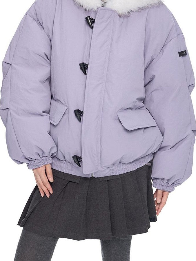 EZEK Fixed Fur Trim Hood Utility Toggle Closure Loose Women's Polyester Down Jackets