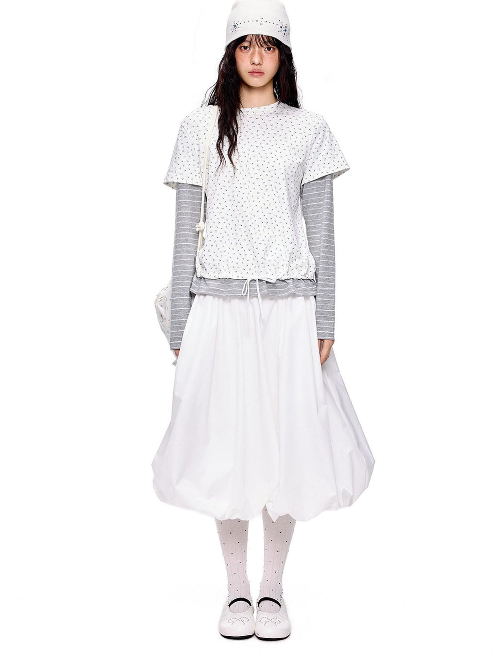 EZEK Floral Patchwork Stripe Fake Two Piece Women's Cotton Blend Long Sleeve T-shirts