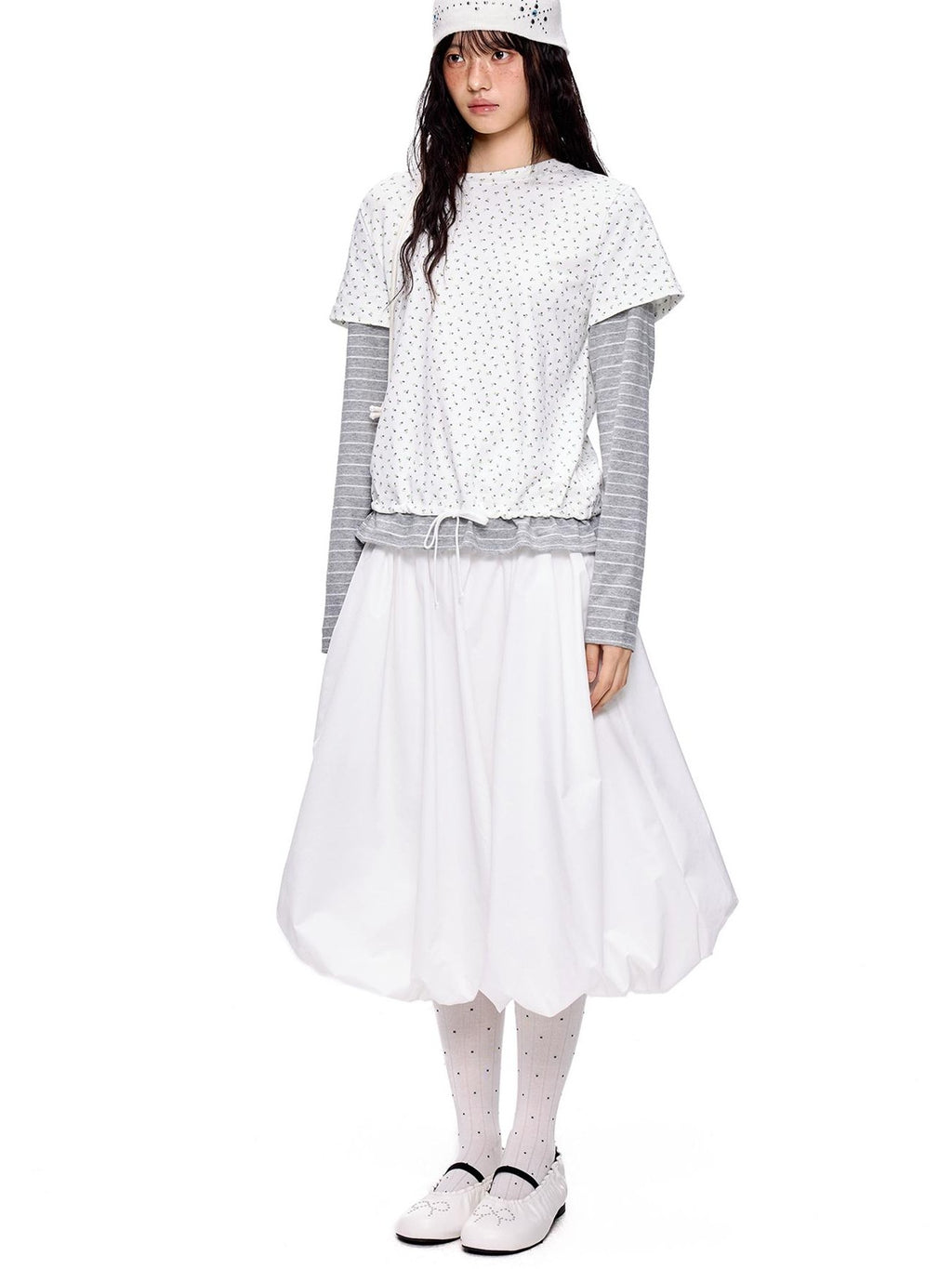 EZEK Floral Print Striped Faux Two Piece Women's Cotton Long Sleeve T-shirts
