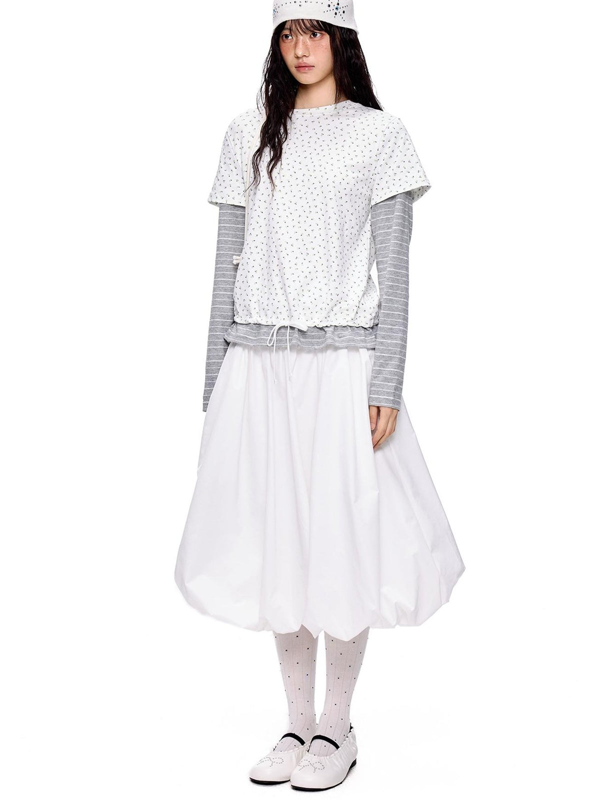 EZEK Floral Print Striped Faux Two Piece Women's Cotton Long Sleeve T-shirts