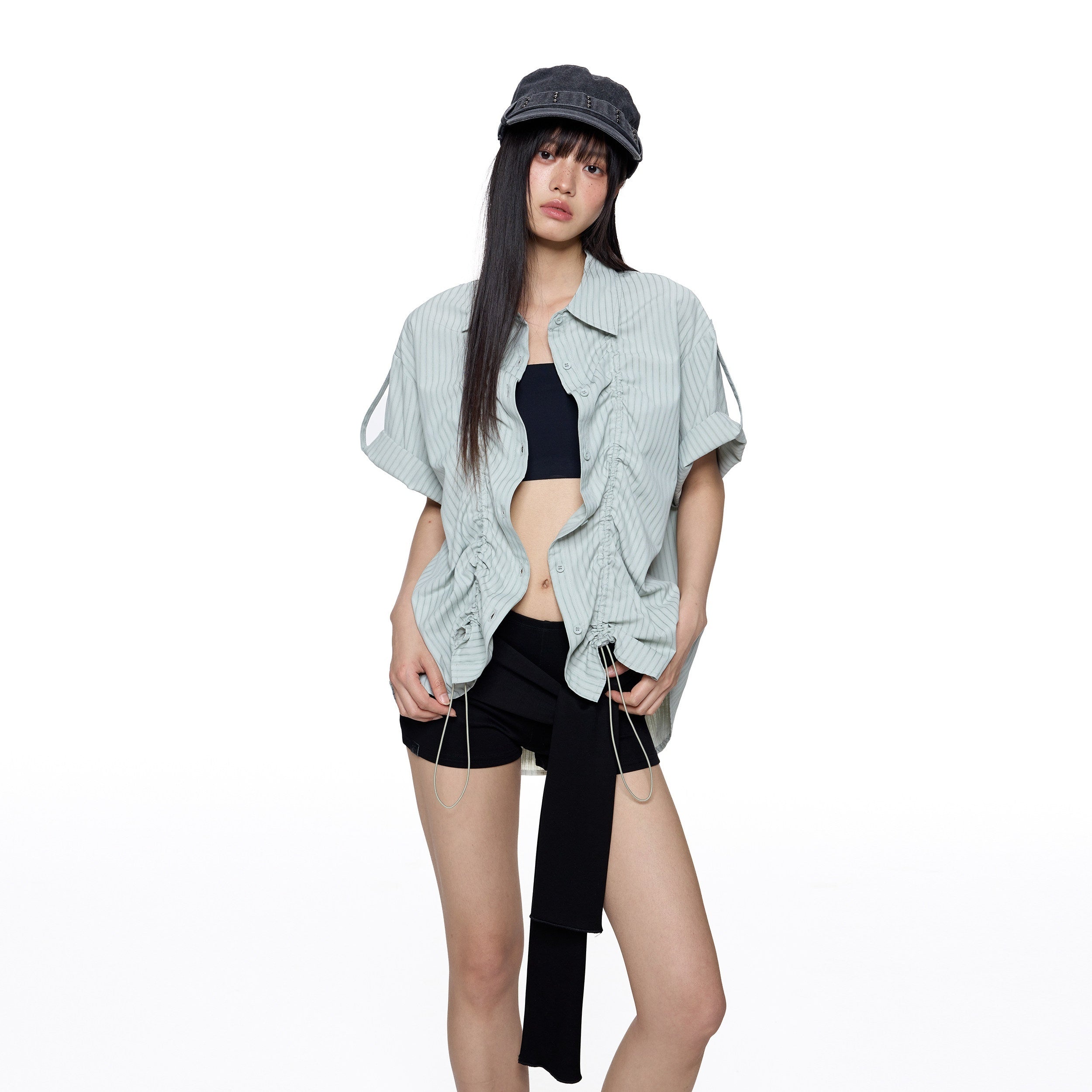 EZEK_French_Striped_Lapel_Button_Short_Sleeve_Women's_Lightweight_Breathable_Blouses_922952881572_MISSTT