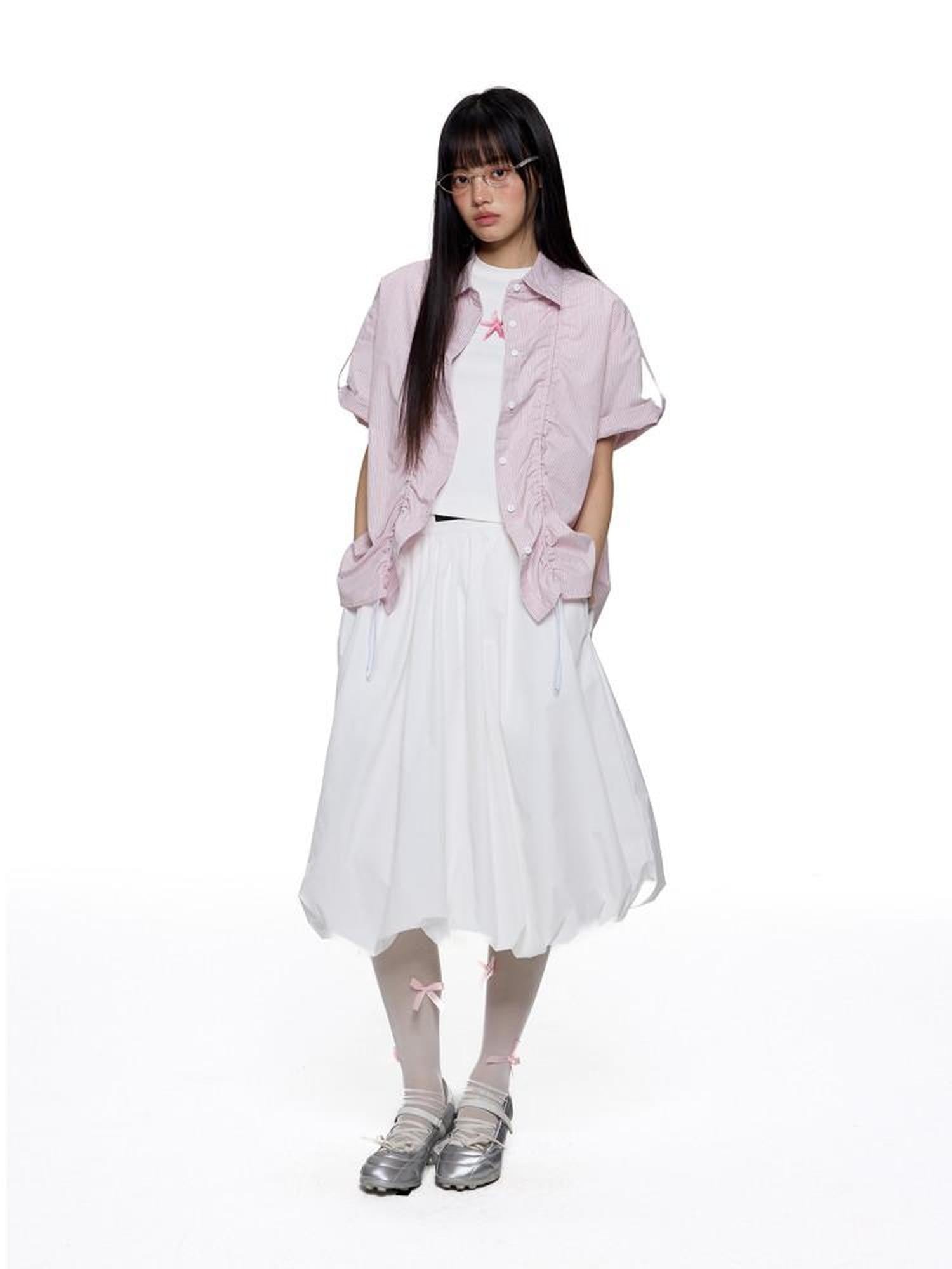 EZEK French Striped Lapel Button Short Sleeve Women's Lightweight Breathable Blouses