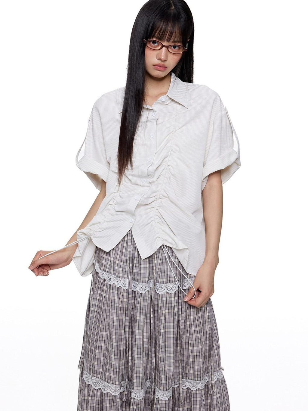 EZEK French Striped Lapel Button Short Sleeve Women's Lightweight Breathable Blouses