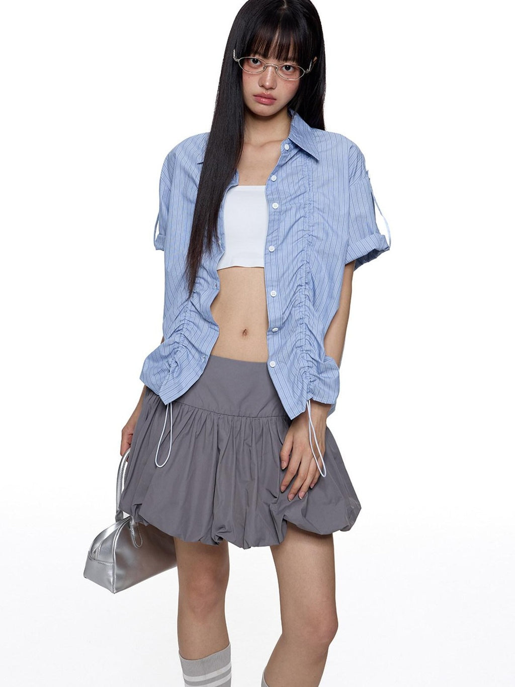EZEK French Striped Lapel Button Short Sleeve Women's Lightweight Breathable Blouses