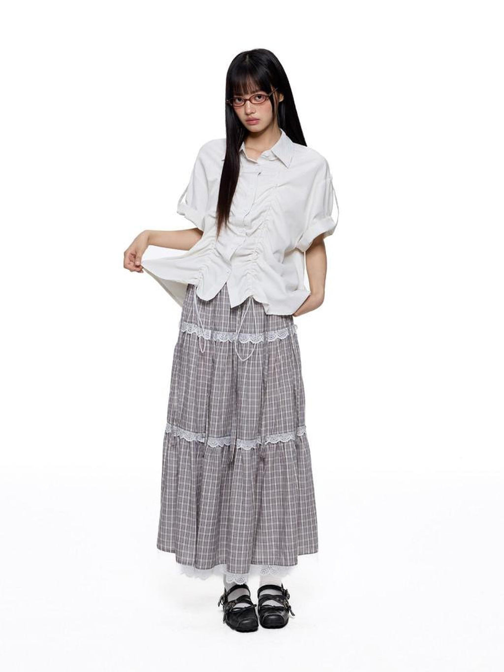 EZEK French Striped Lapel Button Short Sleeve Women's Lightweight Breathable Blouses