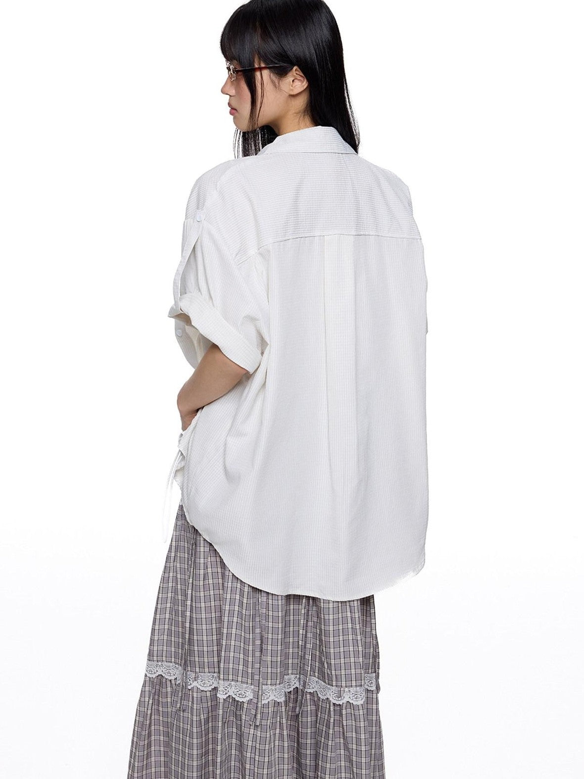 EZEK French Striped Lapel Button Short Sleeve Women's Lightweight Breathable Blouses