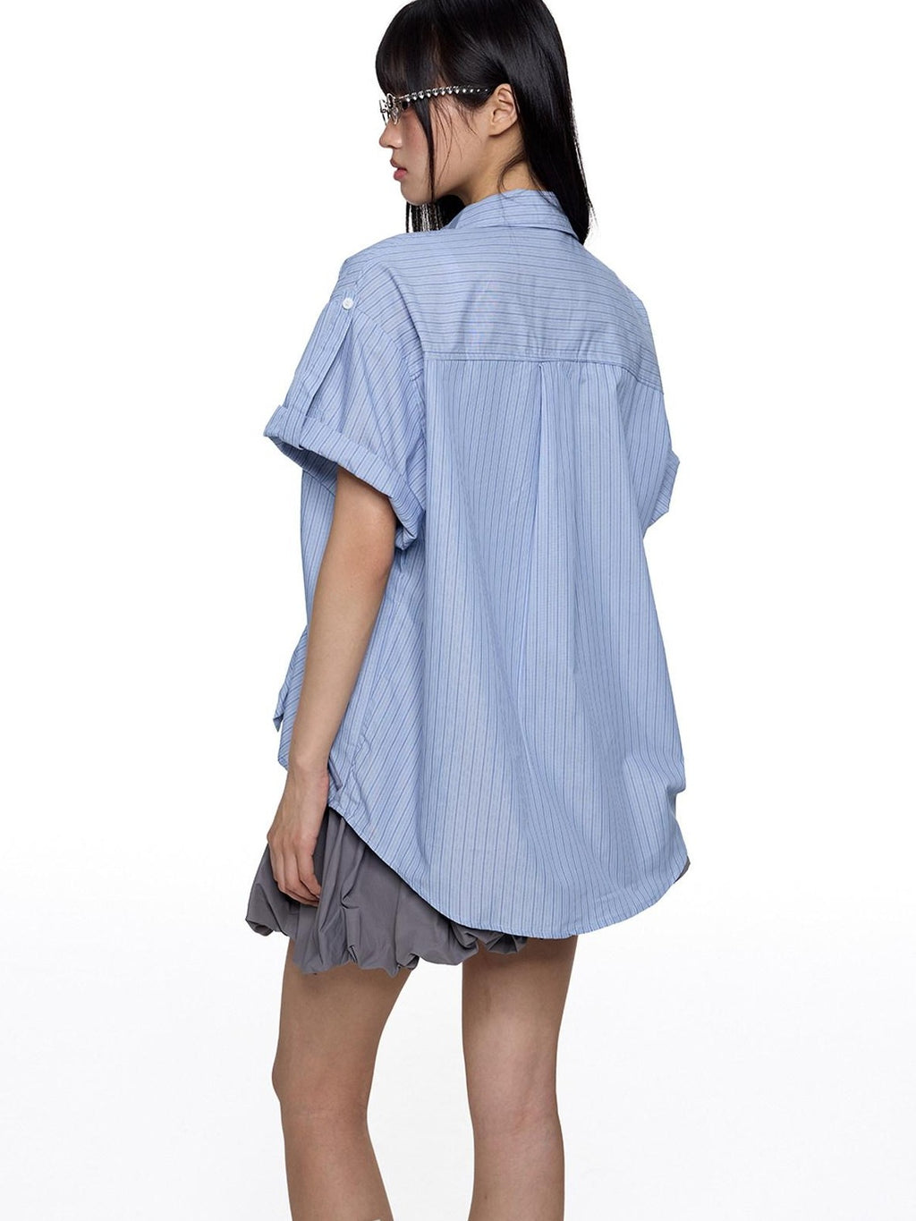 EZEK French Striped Lapel Button Short Sleeve Women's Lightweight Breathable Blouses