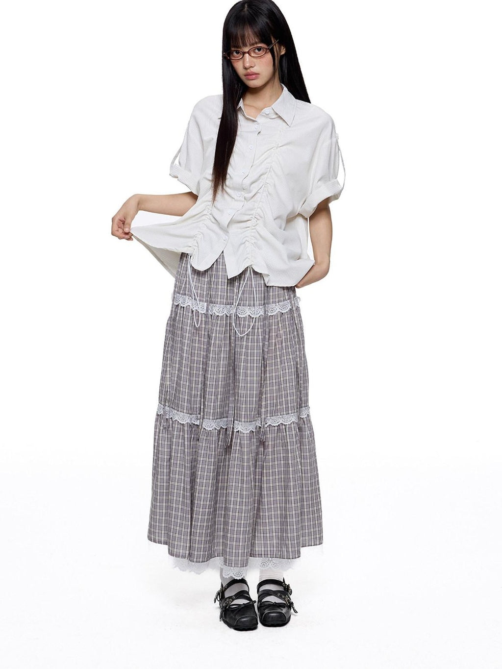 EZEK French Striped Lapel Button Short Sleeve Women's Lightweight Breathable Blouses