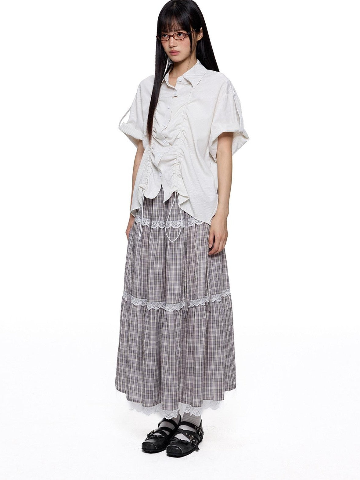 EZEK French Striped Lapel Button Short Sleeve Women's Lightweight Breathable Blouses