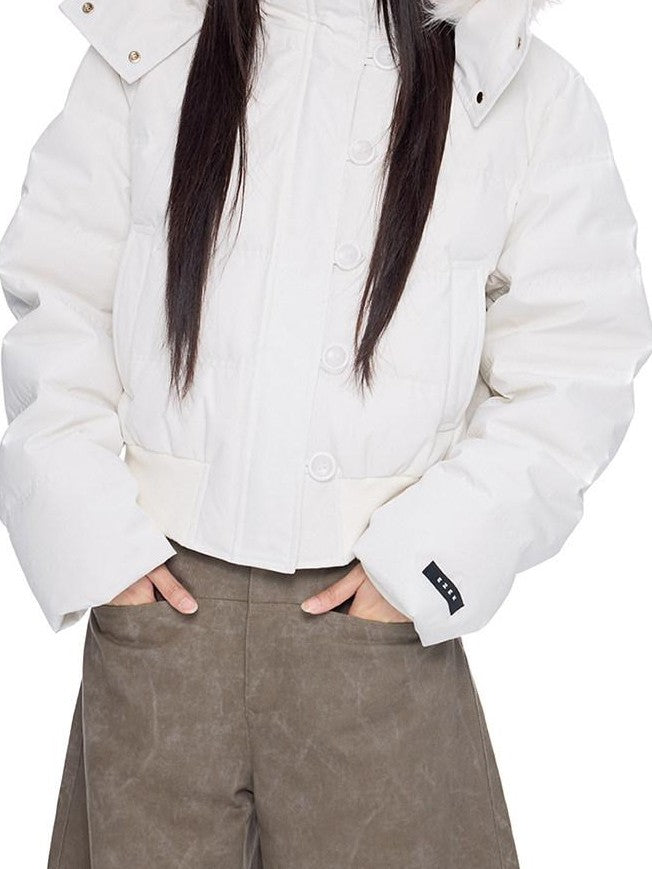 EZEK Fur Collar Detachable Hood Cropped Loose Pockets Women's Down Jackets