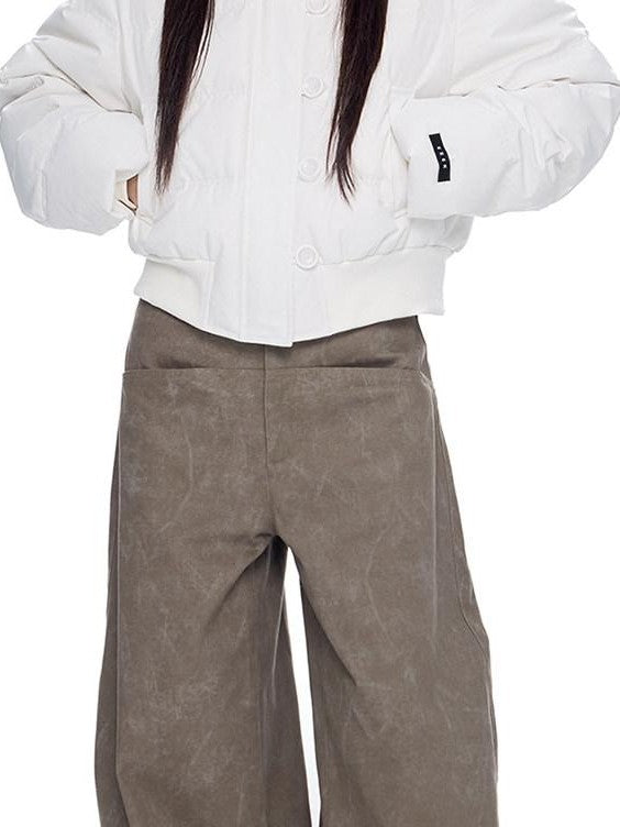 EZEK Fur Collar Detachable Hood Cropped Loose Pockets Women's Down Jackets