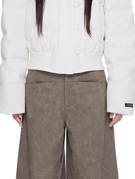 EZEK Fur Collar Detachable Hood Cropped Loose Pockets Women's Down Jackets