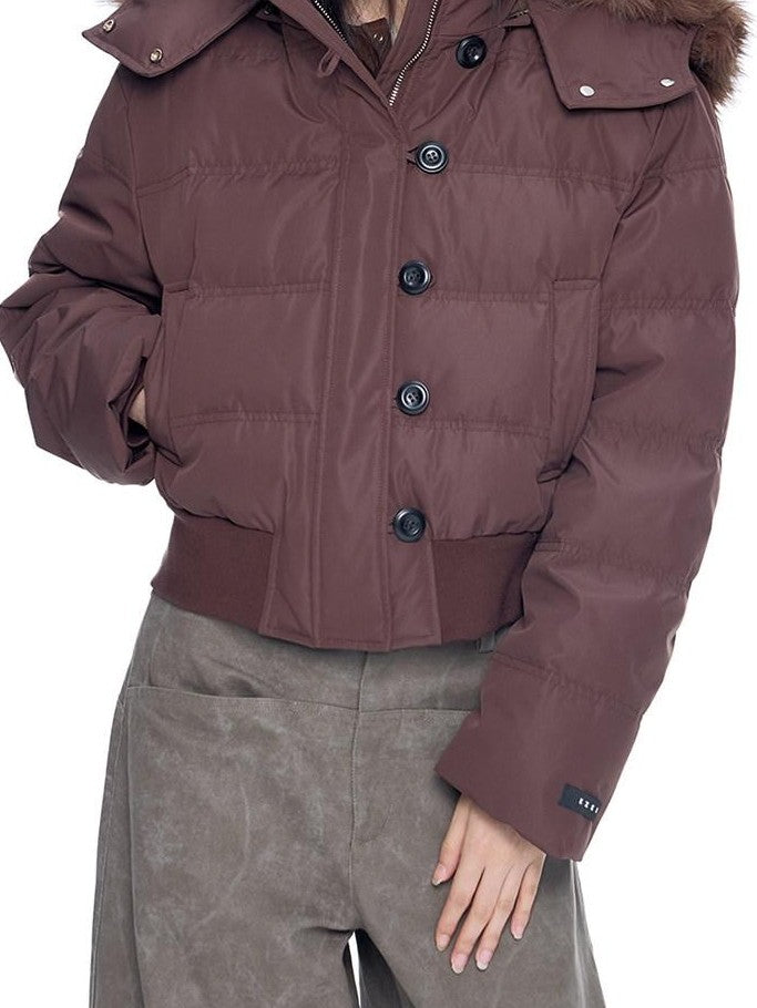 EZEK Fur Collar Detachable Hood Cropped Loose Pockets Women's Down Jackets