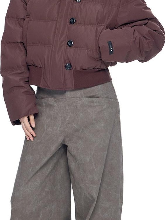 EZEK Fur Collar Detachable Hood Cropped Loose Pockets Women's Down Jackets