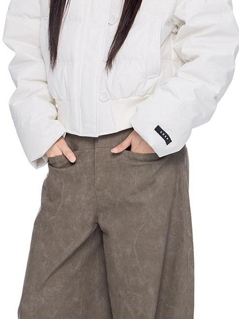 EZEK Fur Collar Detachable Hood Cropped Loose Pockets Women's Down Jackets