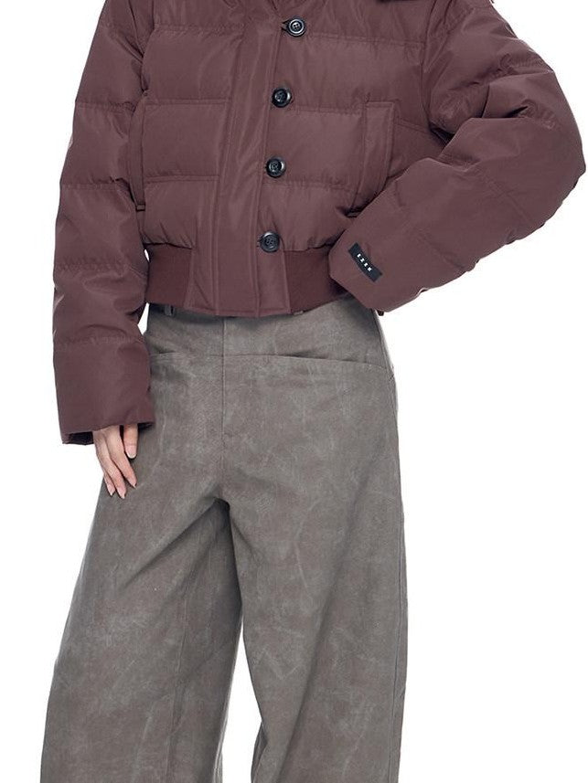 EZEK Fur Collar Detachable Hood Cropped Loose Pockets Women's Down Jackets