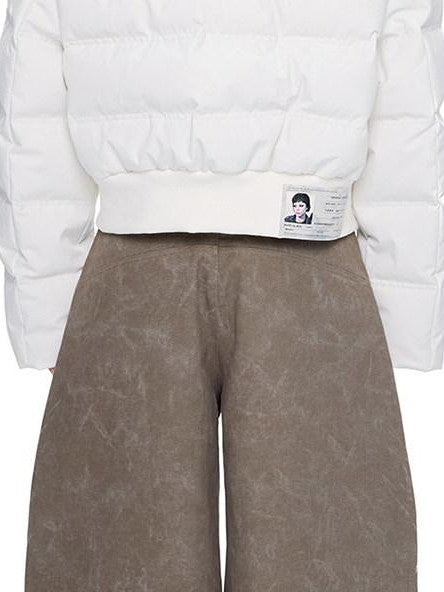 EZEK Fur Collar Detachable Hood Cropped Loose Pockets Women's Down Jackets