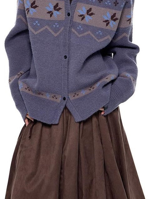 EZEK Fur Collar Hooded Vintage Loose Women's Acrylic Blend Button-up Cardigans