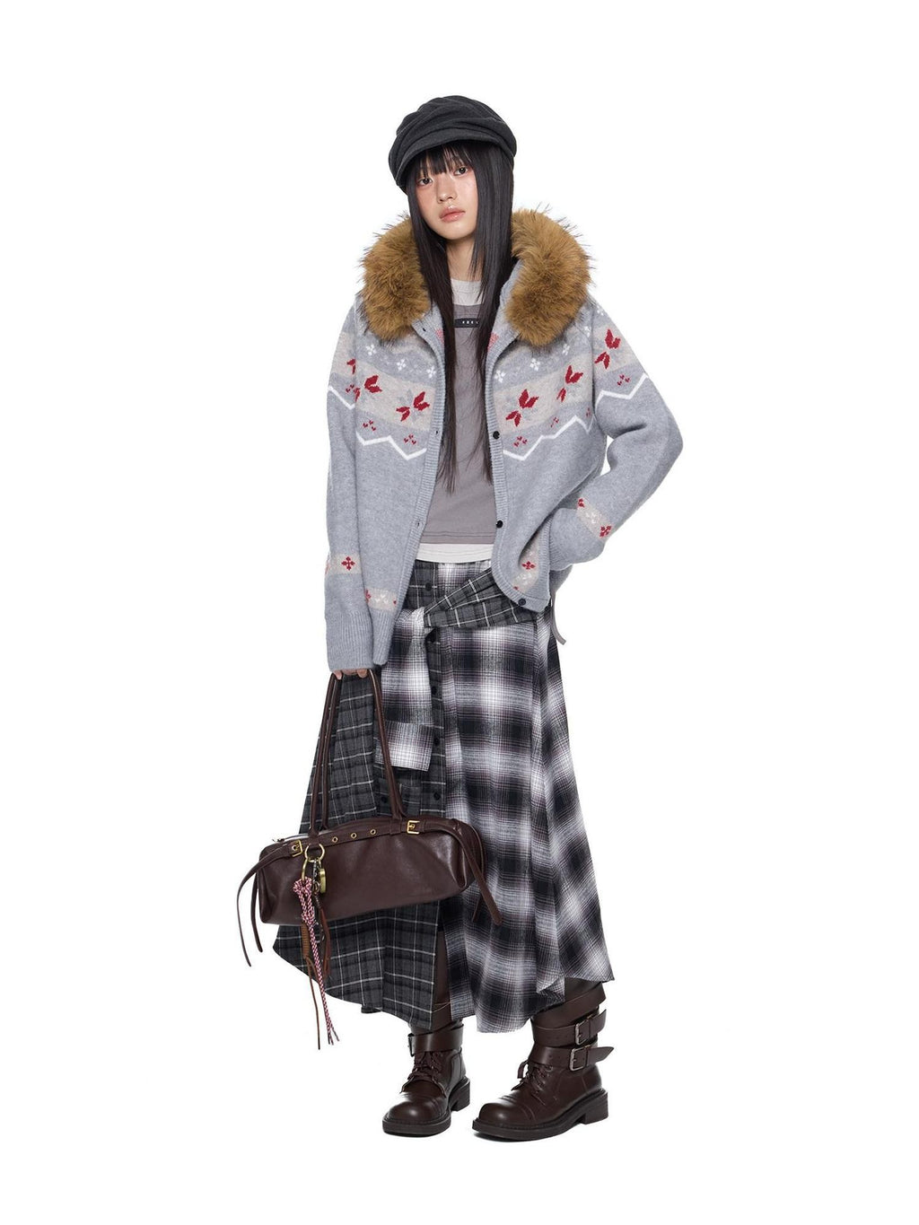 EZEK Fur Collar Hooded Vintage Loose Women's Acrylic Blend Button-up Cardigans