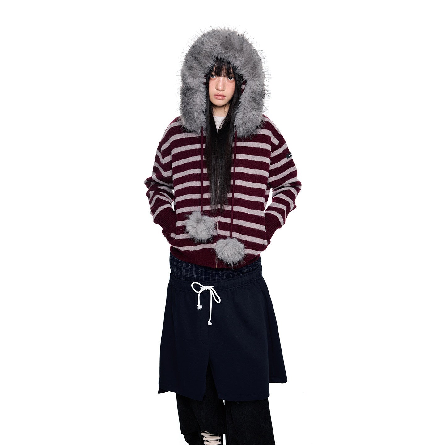 EZEK_Fur_Collar_Striped_Contrast_Hooded_Zipper_Knit_Women's_Cardigans_998248483549_MISSTT